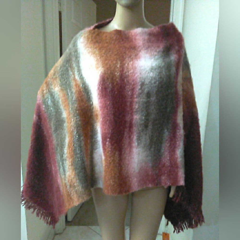 NWT "LOF NY" Multicolor Striped Women's Sweater Poncho (CRAZY SOFT) FRINGY